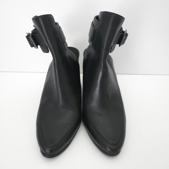 Aerosoles Black Leather Squared Up Buckle Slingback Bootie High Heels - Picture 3 of 8